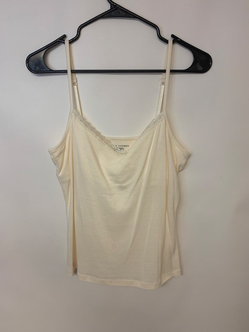 Ralph Lauren Camisole Tank Lace Trim Basic Staple Neutral Womens SZ M